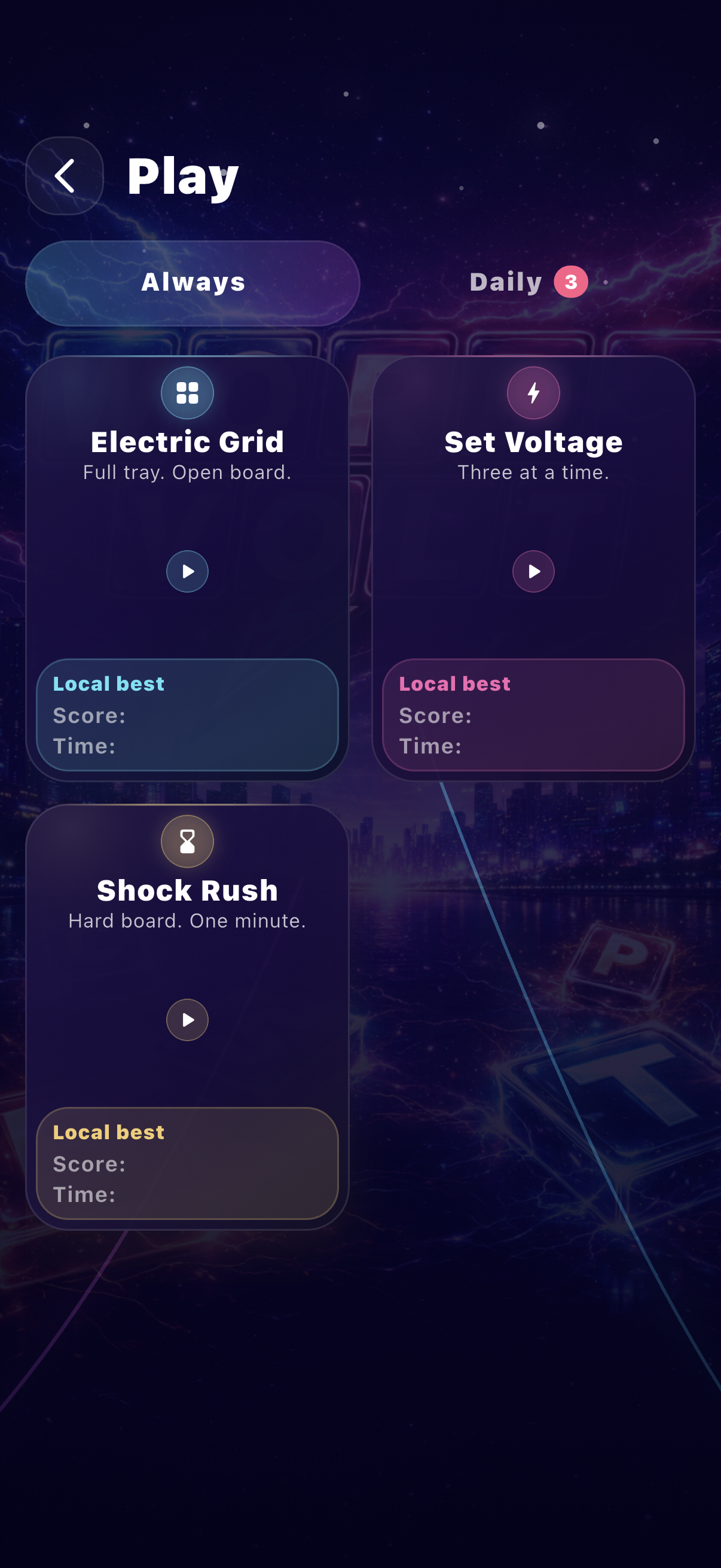 WordVolt mode lineup showing daily and Infinite play options